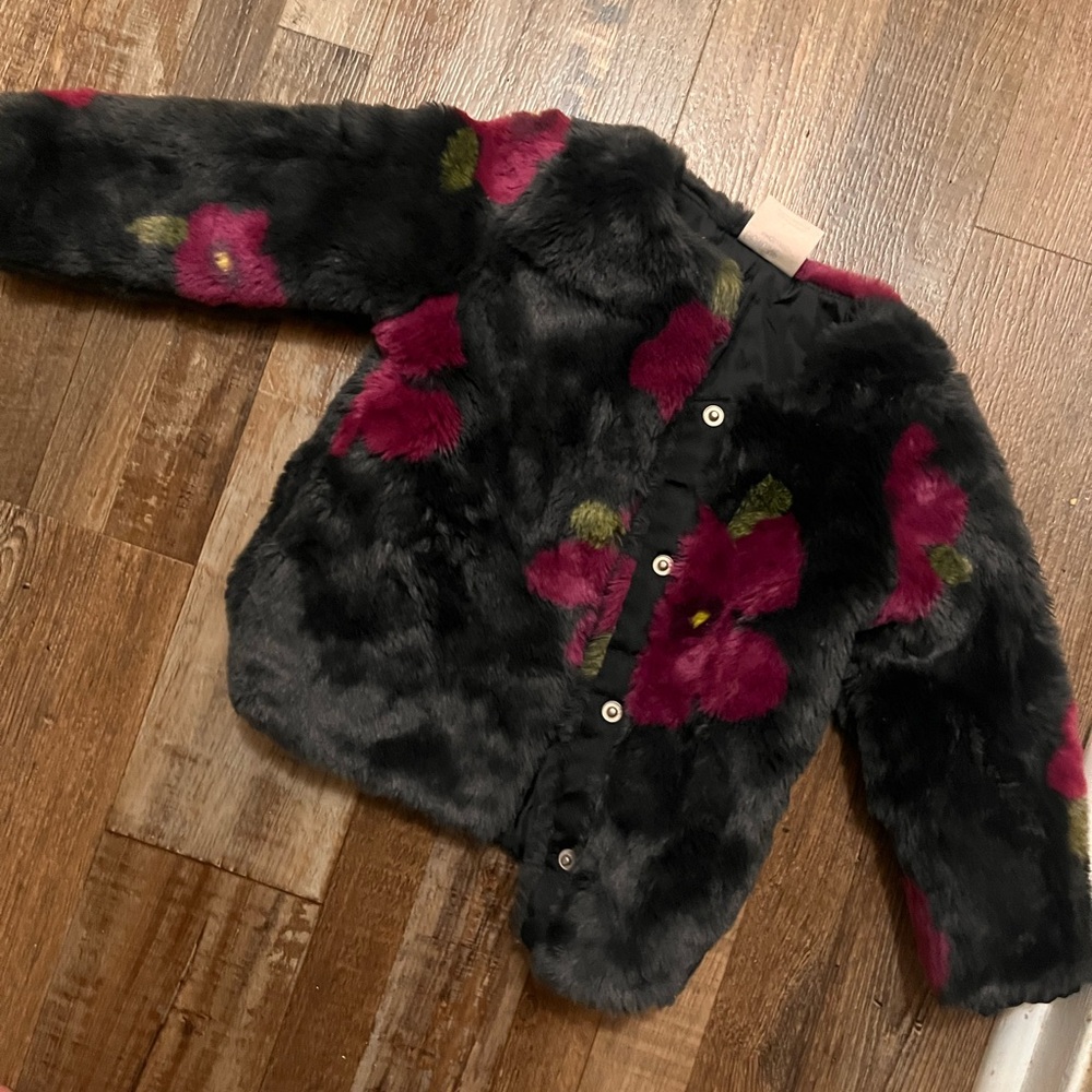 Floral Faux Fur Kids Jacket